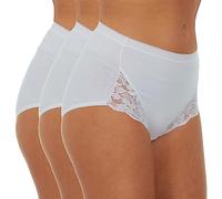 Metzuyan Ladies 3 Pack Maxi Briefs Cotton Breathable Regular & Plus Sizes Underwear Lace Leg White Size 12