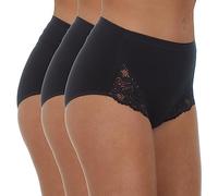 Metzuyan Ladies 6 Pairs Maxi Briefs Cotton Breathable Regular Underwear Lace Leg Black Size 16