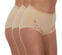 Metzuyan Ladies 6 Pairs Maxi Briefs Cotton Breathable Regular Underwear Lace Leg Nude Beige Size 18