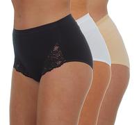 Metzuyan Ladies 9 Pairs Maxi Briefs Cotton Breathable Regular Underwear Black Nude White Lace Leg Size 20