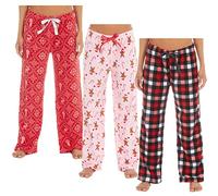Metzuyan Ladies Christmas Theme Pyjama PJs Bottom Nightwear Soft Fleece Pants Xmas Pink Red & Check Large