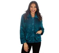 Metzuyan Ladies Fleece Embossed Buttoned Bed Jacket Textured Womens Embossed Flowers Lounge Buttoned Top House Warm Jacket Gown Size Teal Size 14-16