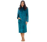 Metzuyan Ladies Fleece Embossed Zip Up Robe Housecoat Teal S