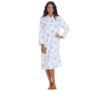 Metzuyan Ladies Floral Printed 100% Cotton Nightie Long Sleeve Classic Buttoned White Sizes UK 8-26