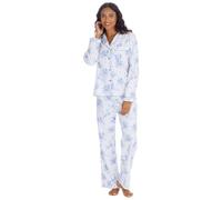 Metzuyan Ladies Floral Printed 100% Cotton Pyjama Set Classic Buttoned White Sizes White Blue UK 14-16