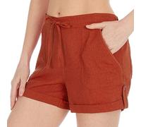 Metzuyan Ladies Linen Shortie Shorts Pockets Summer Holiday Beach Drawstring Casual Cool Rust 16