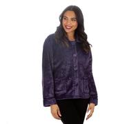 Metzuyan Ladies Long Zip Up Clipped Fleece Bed Jacket Textured Womens Embossed Flowers Lounge Buttoned Top House Warm Jacket Gown Size Purple Size 14-16