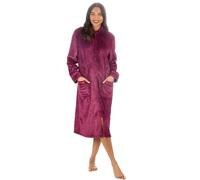 Metzuyan Ladies Long Zip Up Clipped Fleece Robe Textured Womens Embossed Flowers House Gown Size Burgundy Size 14-16