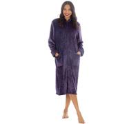 Metzuyan Ladies Long Zip Up Clipped Fleece Robe Textured Womens Embossed Flowers House Gown Size Purple Size 22-24