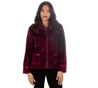 Metzuyan Ladies Long Zip Up Waffle Fleece Bed Jacket Textured Womens Lounge Buttoned Top House Warm Jacket Gown Size Burgundy Size 14-16