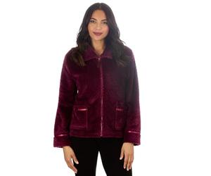 Metzuyan Ladies Long Zip Up Waffle Fleece Bed Jacket Textured Womens Lounge Buttoned Top House Warm Jacket Gown Size Burgundy Size 22-24