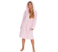 Metzuyan Ladies Plus Size Hooded Robe Curve Pink Plush Fleece Dressing Gown Pink 4XL
