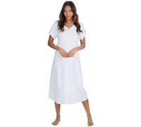 Metzuyan Ladies Short Sleeved Floral Nightdress 100% Cotton Nightshirt Flowers Nightie Blue Floral with Frill Trim Size 10-12