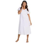Metzuyan Ladies Short Sleeved Floral Nightdress 100% Cotton Nightshirt Flowers Nightie Pink Floral with Frill Trim Size 10-12