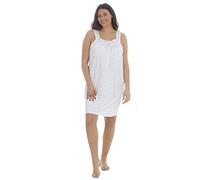 Metzuyan Ladies Sleeveless Floral Nightdress 100% Cotton Nightie Blue Flowers White 14-16