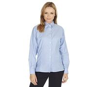 Metzuyan Ladies Womens Formal Shirt Button Up Long Sleeve Plain Cotton Blouse Light Blue Oxford Tailored Fit Office Wear Size 6 8 10 12 14 16 18