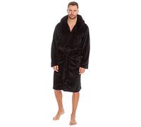Metzuyan Mens Dressing Gown Fleece Hooded Pockets Regular Big and Tall Black Sizes XL