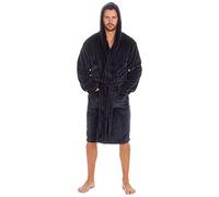 Metzuyan Mens Dressing Gown Fleece Hooded Pockets Regular Big and Tall Blue Sizes 5XL