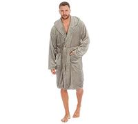 Metzuyan Mens Dressing Gown Fleece Hooded Pockets Regular Big and Tall Grey Sizes 4XL