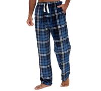 Metzuyan Mens Flannel Fleece Lounge Set Checked Pyjama Set Full Length Top and Bottoms Twoise Denim Check Size X-Large