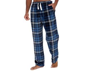 Metzuyan Mens Flannel Fleece Lounge Set Checked Pyjama Set Full Length Top and Bottoms Twoise Denim Check Size X-Large