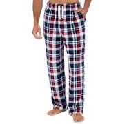 Metzuyan Mens Flannel Fleece Lounge Set Checked Pyjama Set Full Length Top and Bottoms Twoise Navy Check Size X-Large