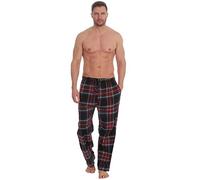 Metzuyan Mens Flannel Lounge Pants Checked 100% Cotton Long Pyjama Bottoms Black-Red XL