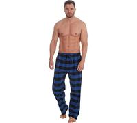 Metzuyan Mens Flannel Lounge Pants Checked 100% Cotton Long Pyjama Bottoms Blue XL