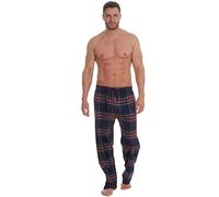 Metzuyan Mens Flannel Lounge Pants Checked 100% Cotton Long Pyjama Bottoms Navy-Red XL