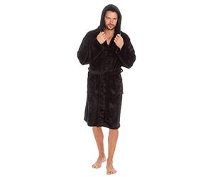 Metzuyan Mens Plus Sizes Robe Super Soft Luxury Shimmer Plush Fleece Hooded Dressing Gown Big & Tall Black 3XL