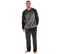 Metzuyan Mens Plush Fleece Long Sleeve Loungewear Set Twoise Cosy Pyjama Raglan Design Black Size Small