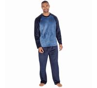 Metzuyan Mens Plush Fleece Long Sleeve Loungewear Set Twoise Cosy Pyjama Raglan Design Navy Size Large