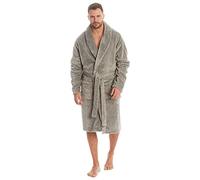 Metzuyan Mens Shawl Collar Dressing Gown Flannel Fleece Plus Size Big and Tall Bath Robe Sizes Grey L