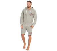Metzuyan Mens Zip Up Hooded Sweatshirt and Knee Length Shorts Sport Set Grey L