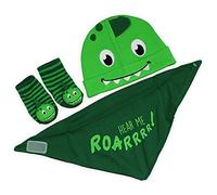 Metzuyan Newborn Baby Boys Dinosaur Adventure Hat Bib & Socks Rattle Bells Set Size 0-6 Months