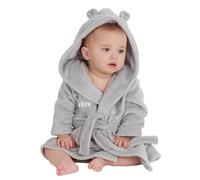 Metzuyan Personalised Baby Dressing Gown Hooded Teddy Bear Bathrobe Grey Silver Thread 0-6