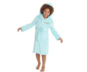 Metzuyan Personalised Girls Plush Fleece Hooded Dressing Gowns Mint Front Left Side Gold Thread 3-4 Years