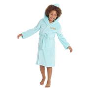 Metzuyan Personalised Girls Plush Fleece Hooded Dressing Gowns Mint Front Left Side Gold Thread 4-5 Years