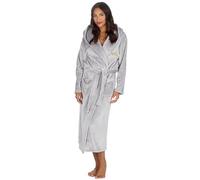 Metzuyan Personalised Ladies Longline Hooded Dressing Robe Winter Warm Gown Front Left Side Gold Thread Grey X-Large