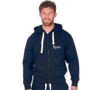 Metzuyan Personalised Mens Zipped Hoodie Full Zip Hood Fabric Sweatshirt Jacket Navy Front Left Side White Thread Medium