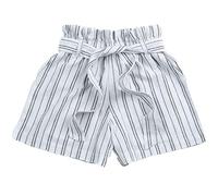 Metzuyan Womens Linen High Paperbag Waist Shorts White Navy Stripes Size 12