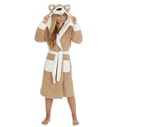 Metzuyan Womens Snuggle Fleece Teddy Bear 3D Hooded Dressing Gown Beige Size L