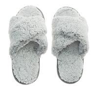 Metzuyan WS-AW22 Ladies Borg Slippers Open Toe House Mule Warm Sherpa Fleece Slippers Grey UK 5-6