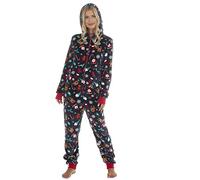 Metzuyan WS-AW22 Ladies Womens Hooded Onesie Christmas All in One Jumpsuit Xmas One Piecie PJs Navy S-M