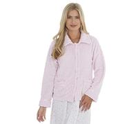 Metzuyan WS-AW22 Womens Textured Bed Jacket Plush Fleece Button Fastening Nightwear with Collar Large Pink