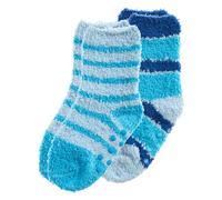 Metzuyan WS-AW23 2 Pairs Baby Boys Fluffy Slipper Socks with Non Slip Grippers Anti-Skid Cosy Socks Warm Winter Socks Light Blue 0-0