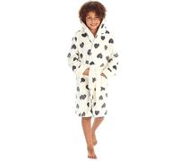 Metzuyan WS-AW23 Kids Girls Heart Print Robe Plush Fleece Dressing Gown Hooded White 7-8 Years