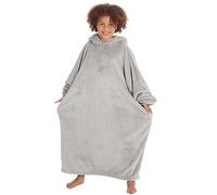 Metzuyan WS-AW23 Kids Girls Oversized Hooded Poncho Blanket Soft Plush Fleece One Size Grey
