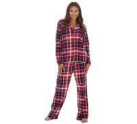 Metzuyan WS-AW23 Ladies Microfleece Long Sleeved Pyjama Set Button Up Pyjamas Nightwear Red Check Large