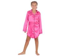 Metzuyan WS-AW24 Kids Girls Satin Silky Luxury Nightshirt Buttoned Nightie Hot Pink 9-10 Years